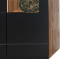 Wohnen Vitrinen<80x208x37 Vitrine in Schwarz & Wildeiche - Kandu