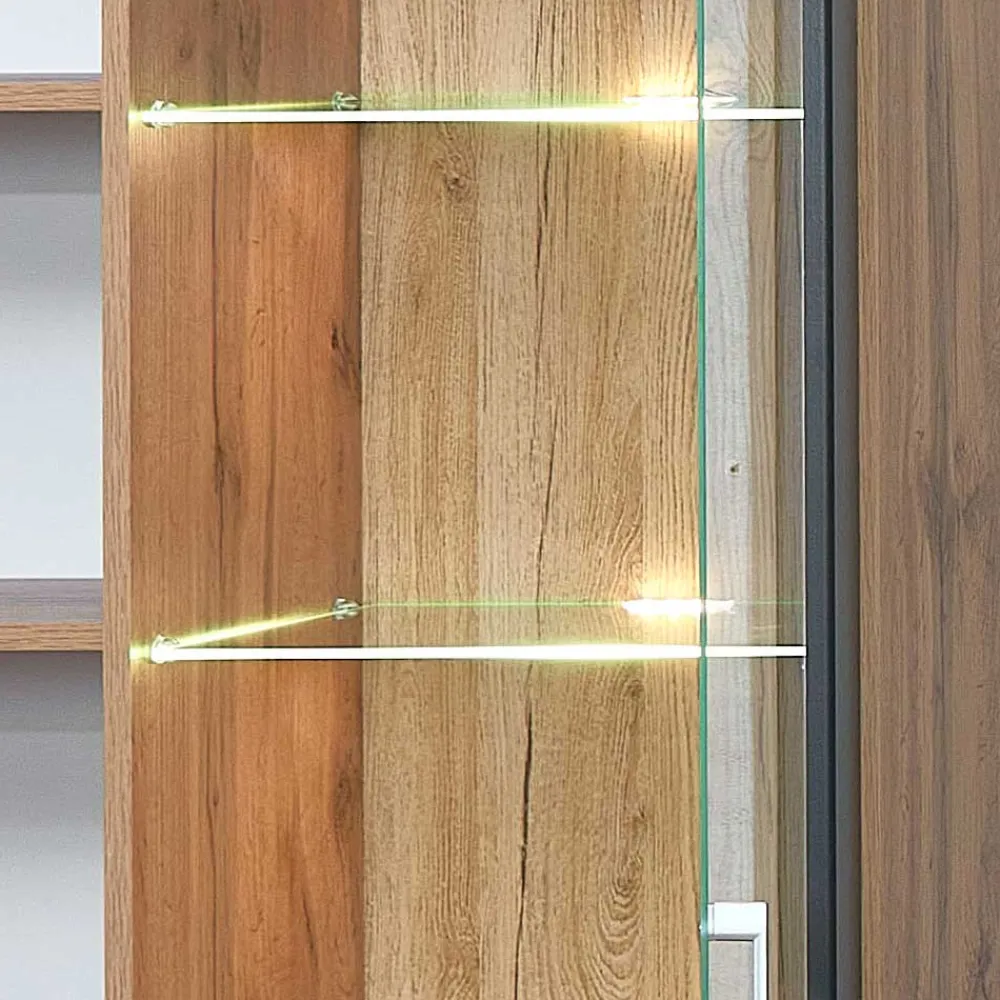 Wohnen Vitrinen<80x208x37 Vitrine in Schwarz & Wildeiche - Kandu