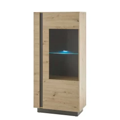 Wohnen Vitrinen<72x154x40 Vitrine in Wildeiche & Dunkelgrau - Lairian