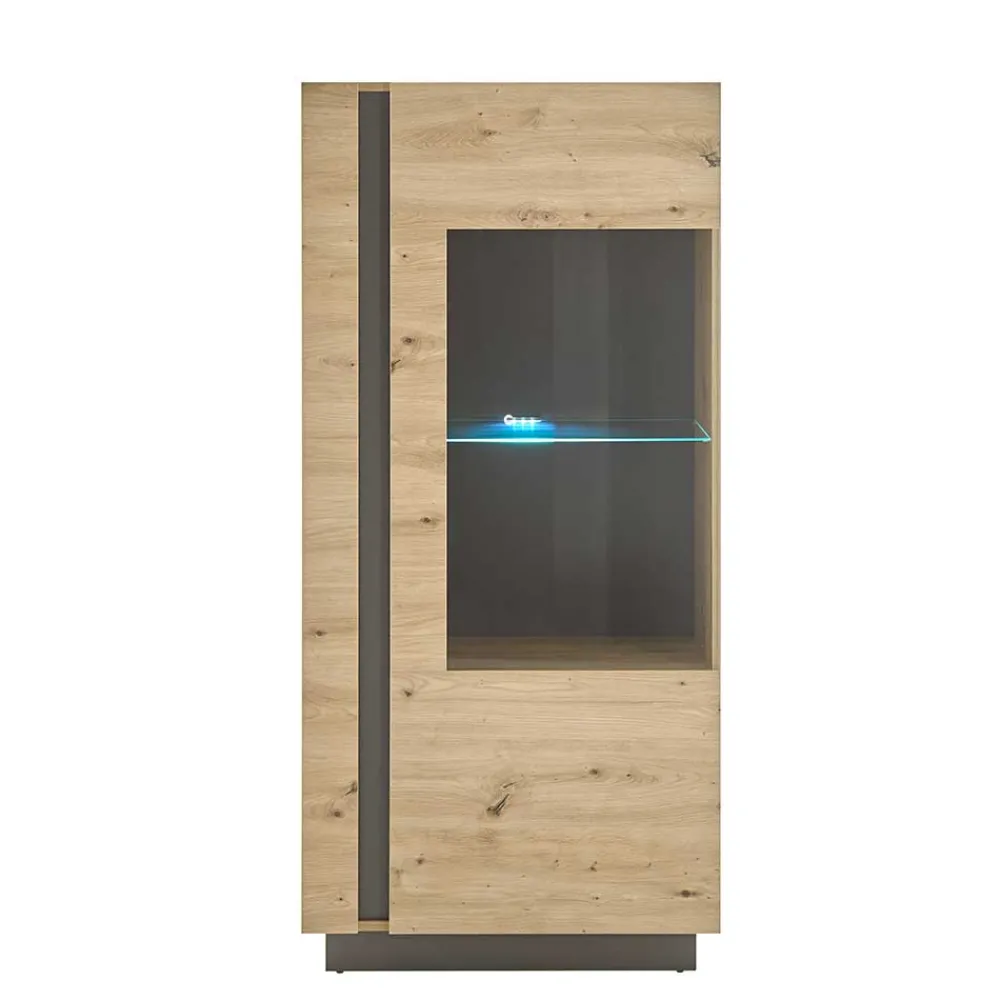 Wohnen Vitrinen<72x154x40 Vitrine in Wildeiche & Dunkelgrau - Lairian