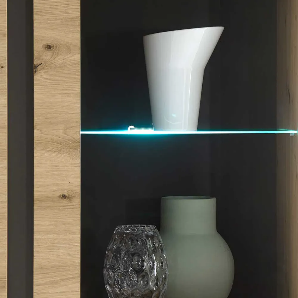 Wohnen Vitrinen<72x154x40 Vitrine in Wildeiche & Dunkelgrau - Lairian