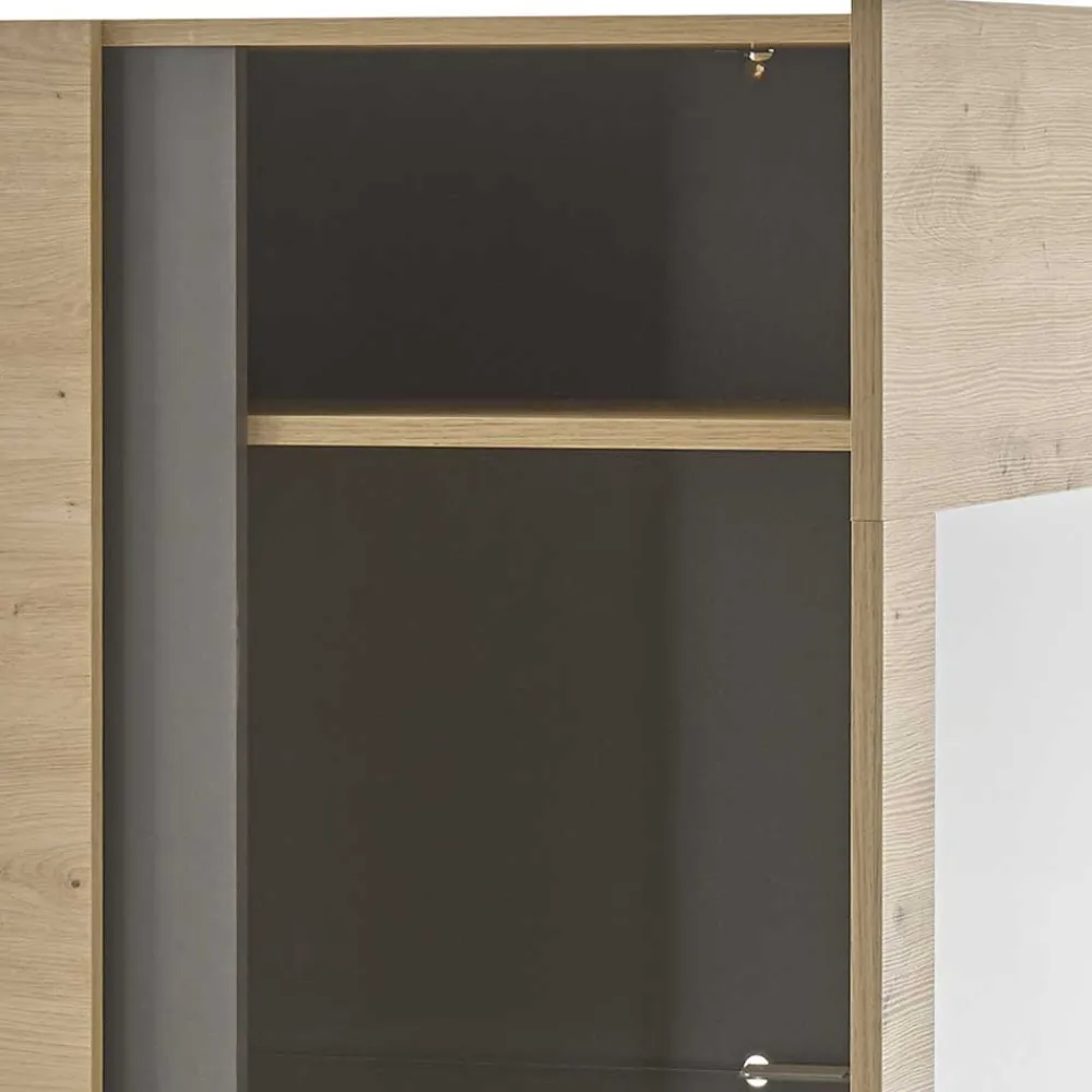 Wohnen Vitrinen<72x154x40 Vitrine in Wildeiche & Dunkelgrau - Lairian