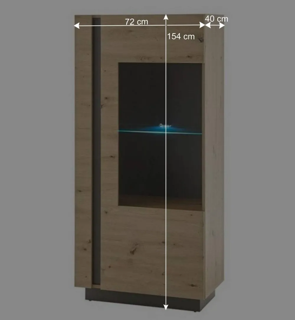Wohnen Vitrinen<72x154x40 Vitrine in Wildeiche & Dunkelgrau - Lairian