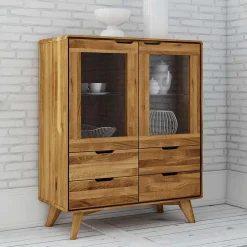 Wohnen Highboards|Vitrinen<90x110x40 Vitrine Kommode aus Wildeiche - Eavy