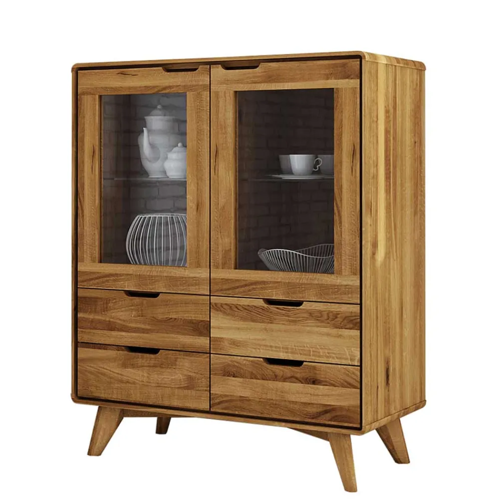Wohnen Highboards|Vitrinen<90x110x40 Vitrine Kommode aus Wildeiche - Eavy