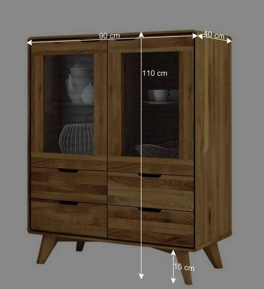 Wohnen Highboards|Vitrinen<90x110x40 Vitrine Kommode aus Wildeiche - Eavy