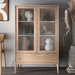 Wohnen Highboards|Vitrinen<90x140x42 Vitrine mit Doppeltür und Schublade - Lamia