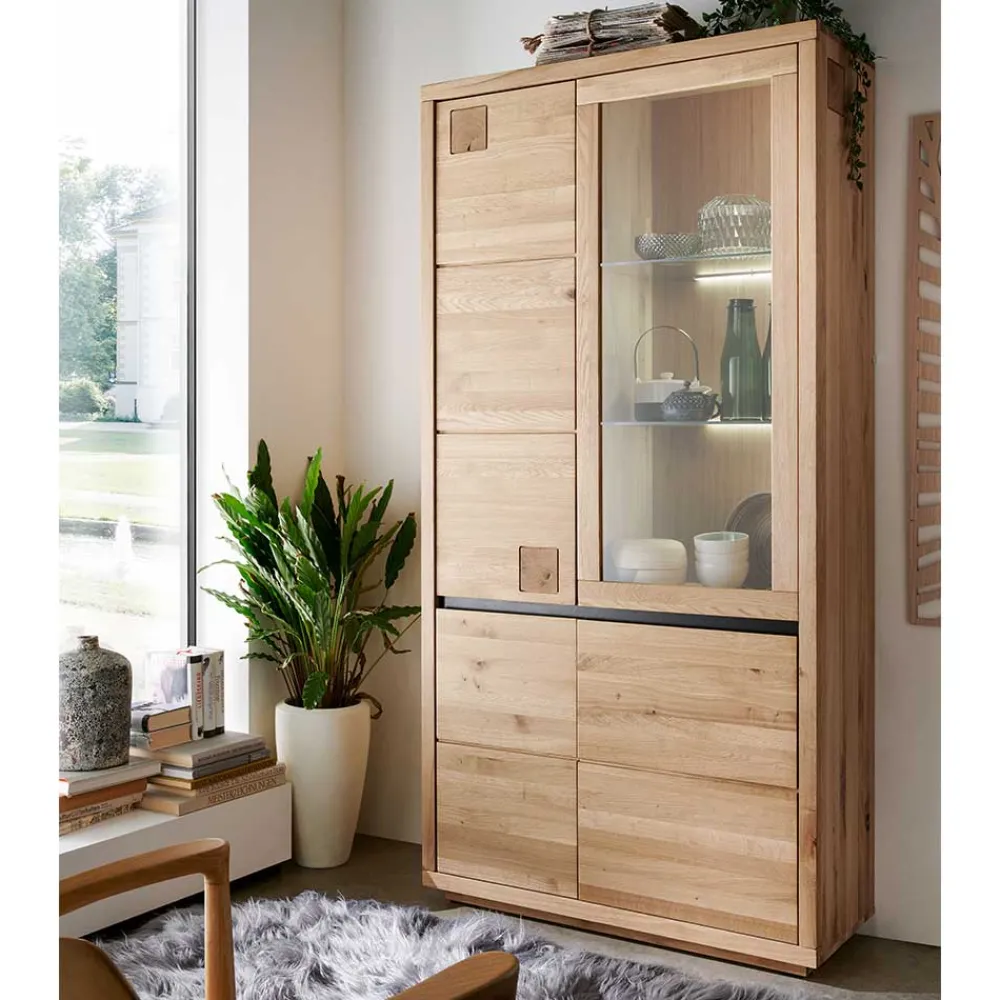 Wohnen Vitrinen<103x205x40 Vitrinenschrank aus Wildeiche Massivholz - Embleys