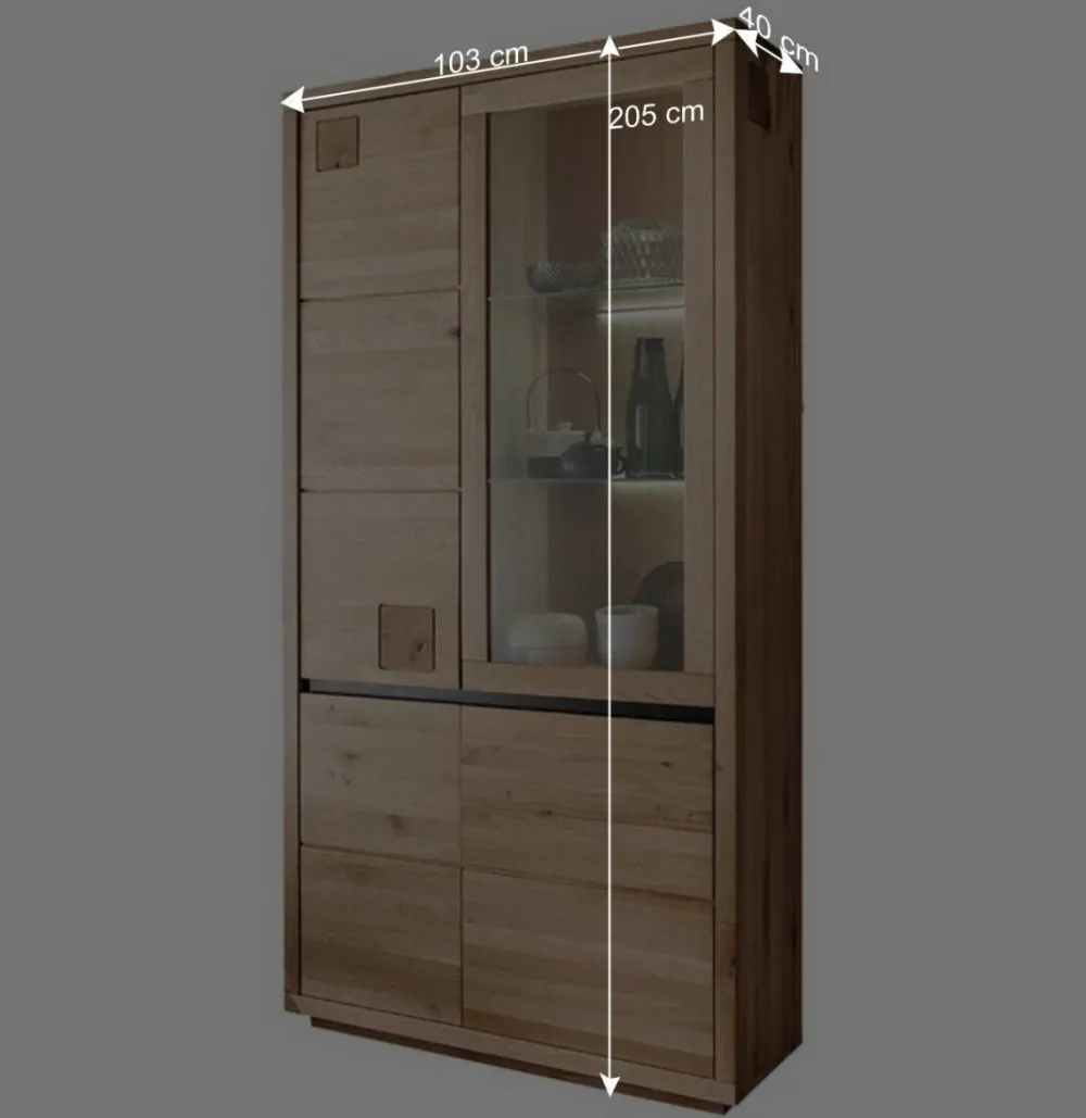 Wohnen Vitrinen<103x205x40 Vitrinenschrank aus Wildeiche Massivholz - Embleys