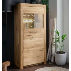Wohnen Vitrinen<65x141x40 Vitrinenschrank aus Wildeiche Massivholz - Loitons