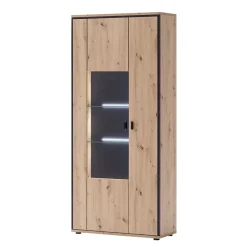 Wohnen Vitrinen<93x210x38 Vitrinenschrank in Eiche Holzdekor - Nikdus