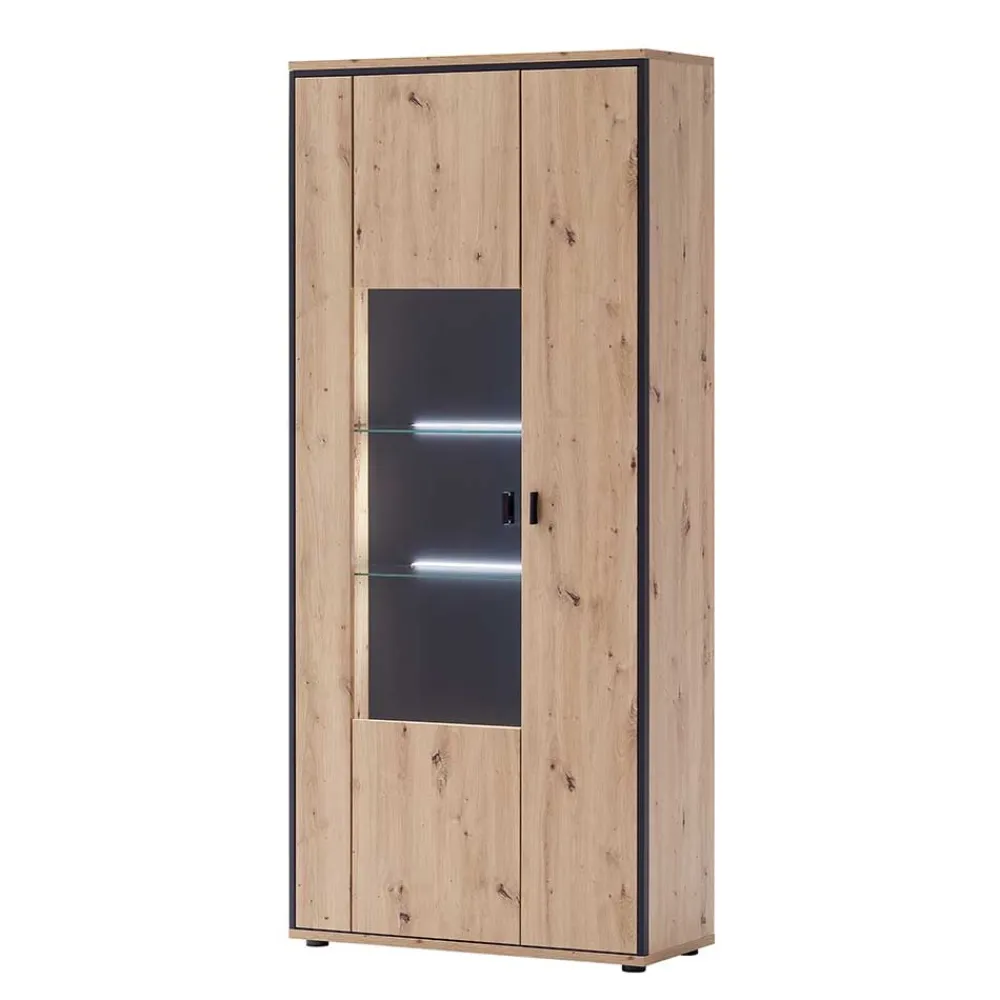 Wohnen Vitrinen<93x210x38 Vitrinenschrank in Eiche Holzdekor - Nikdus
