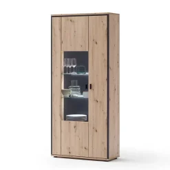 Wohnen Vitrinen<93x210x38 Vitrinenschrank in Eiche Holzdekor - Nikdus