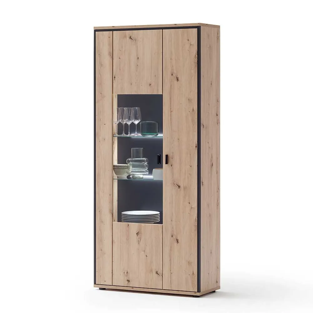 Wohnen Vitrinen<93x210x38 Vitrinenschrank in Eiche Holzdekor - Nikdus