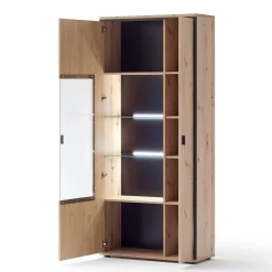 Wohnen Vitrinen<93x210x38 Vitrinenschrank in Eiche Holzdekor - Nikdus