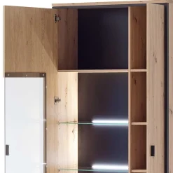 Wohnen Vitrinen<93x210x38 Vitrinenschrank in Eiche Holzdekor - Nikdus