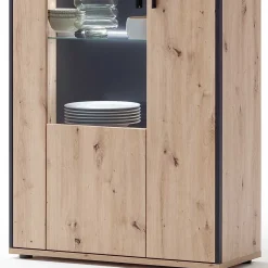 Wohnen Vitrinen<93x210x38 Vitrinenschrank in Eiche Holzdekor - Nikdus
