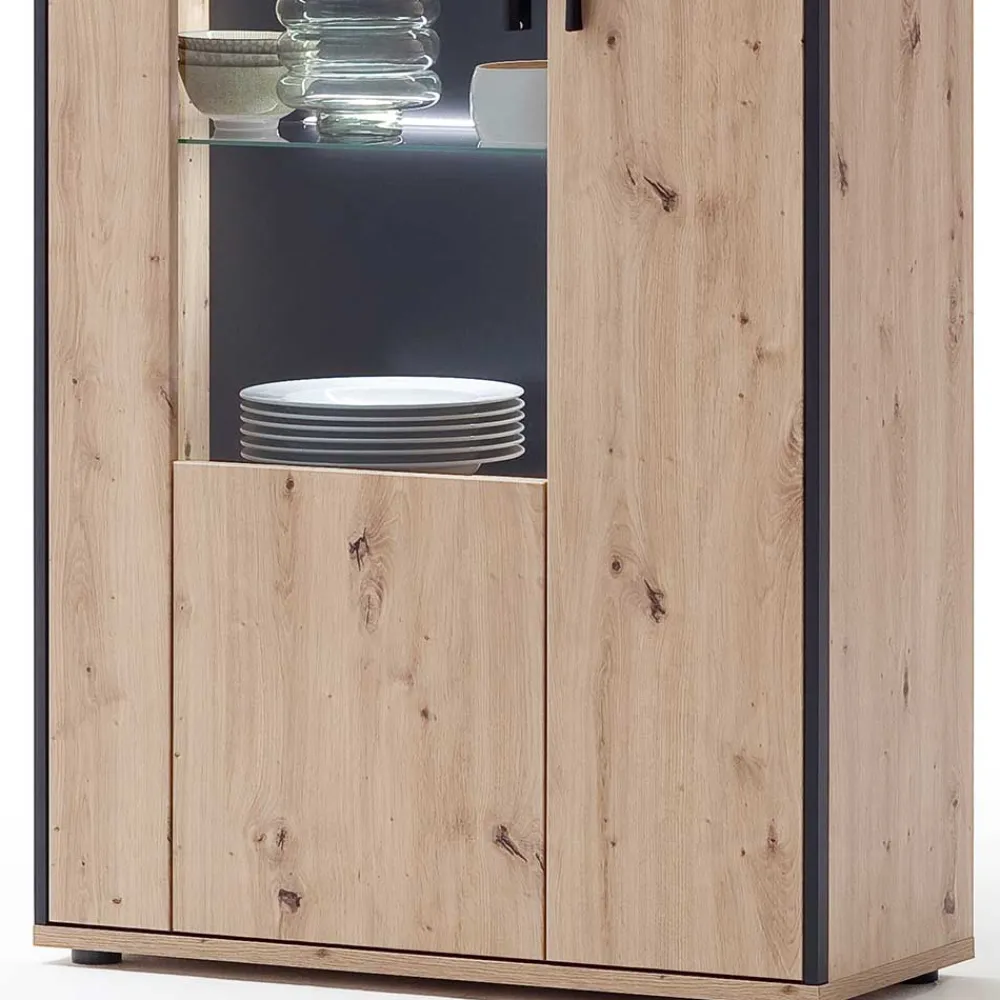 Wohnen Vitrinen<93x210x38 Vitrinenschrank in Eiche Holzdekor - Nikdus
