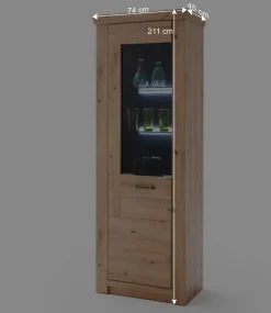Wohnen Vitrinen<74x211x45 Vitrinenschrank in Eiche Dekor - Wykina