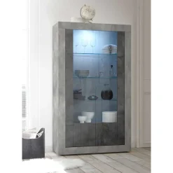 Wohnen Vitrinen<110x191x43 Vitrinenschrank in Grau zweifarbig - Setmora