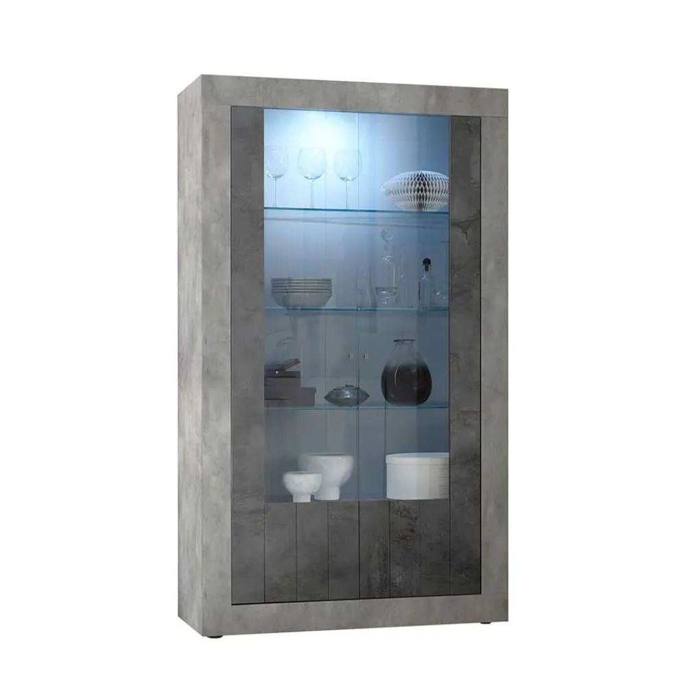 Wohnen Vitrinen<110x191x43 Vitrinenschrank in Grau zweifarbig - Setmora