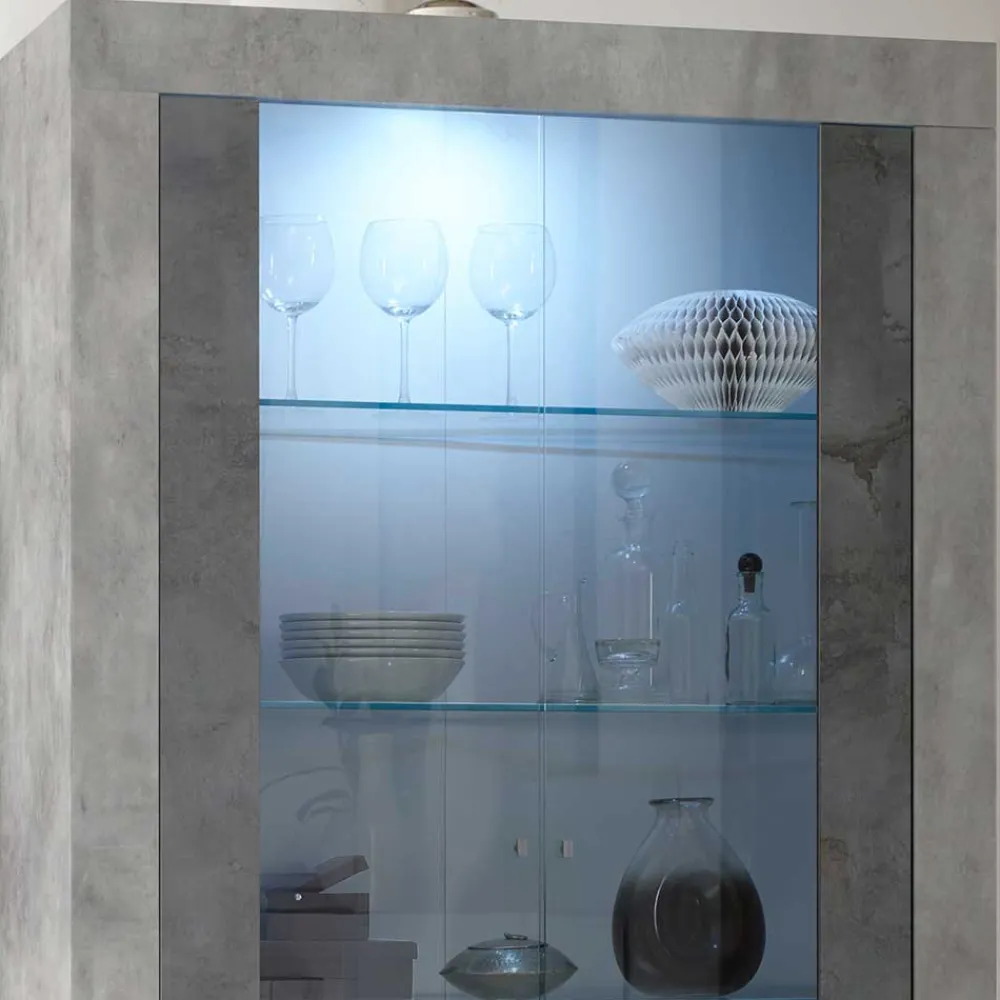 Wohnen Vitrinen<110x191x43 Vitrinenschrank in Grau zweifarbig - Setmora