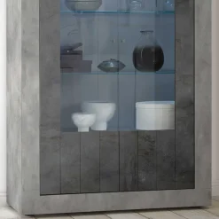 Wohnen Vitrinen<110x191x43 Vitrinenschrank in Grau zweifarbig - Setmora