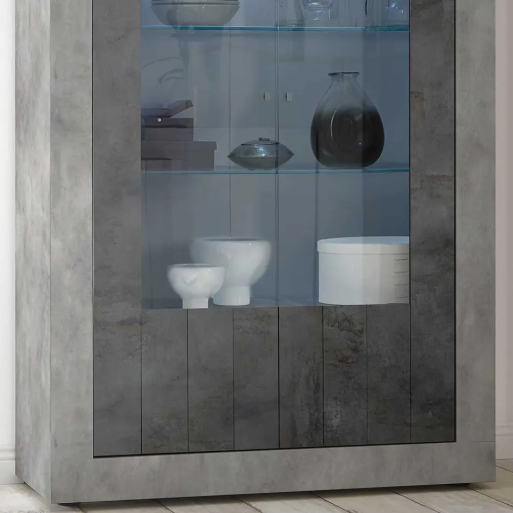 Wohnen Vitrinen<110x191x43 Vitrinenschrank in Grau zweifarbig - Setmora