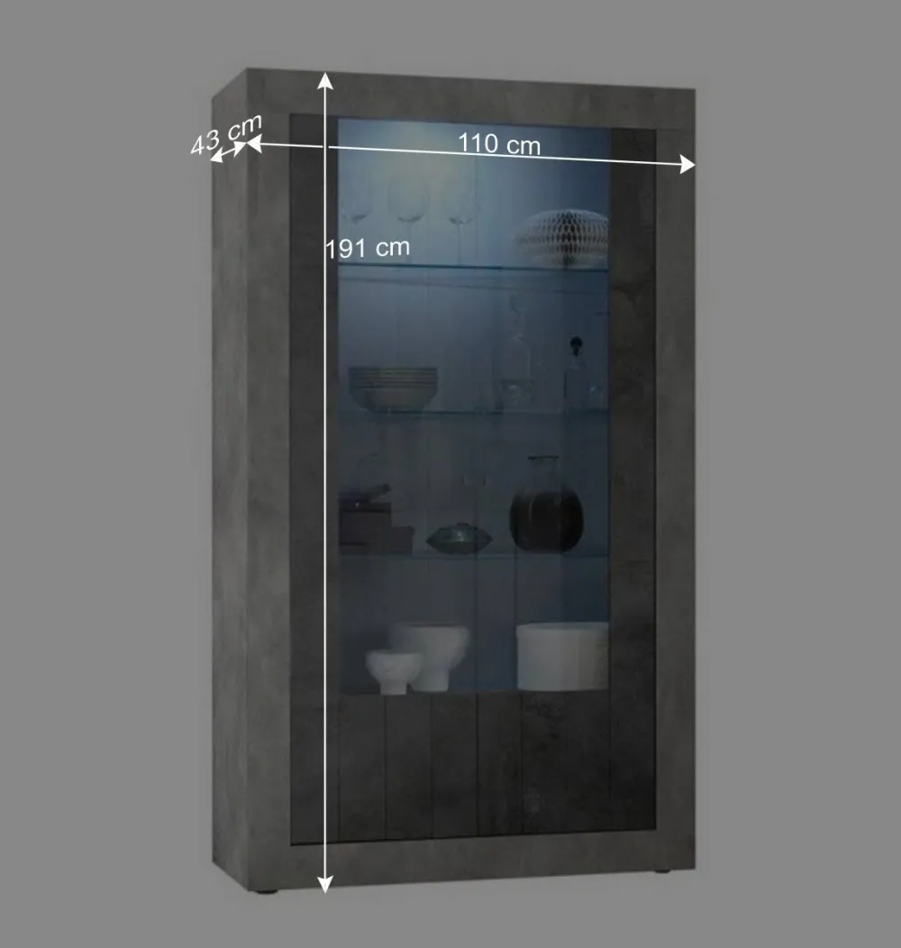 Wohnen Vitrinen<110x191x43 Vitrinenschrank in Grau zweifarbig - Setmora