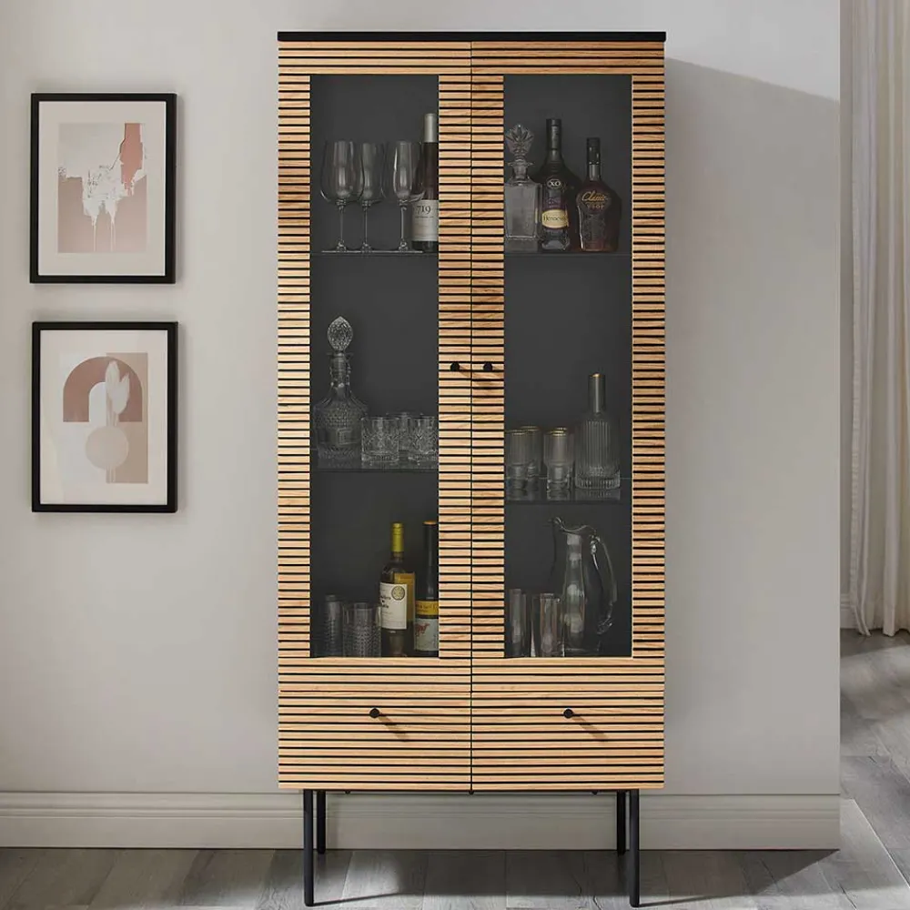 Wohnen Vitrinen<79x179x43 Vitrinenschrank mit Doppeltür - Piassona