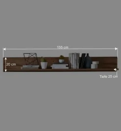 Wohnen Regale<155x20x25 Wandboard in dunklem Eiche Dekor - Xindus
