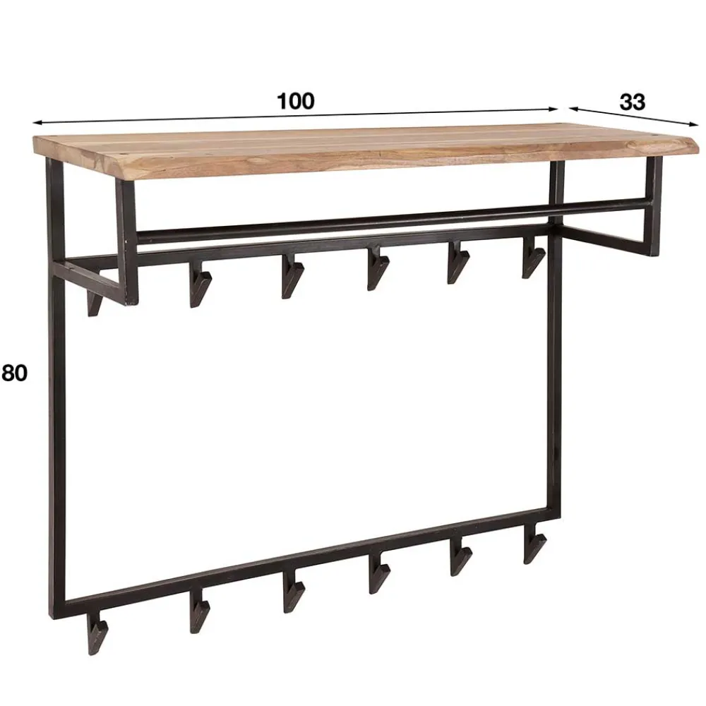 Wohnen Garderoben<100x80x33 Wandgarderobe aus Stahl mit 12 Haken - Lucos