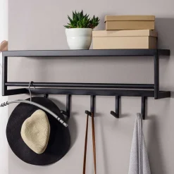Wohnen Garderoben<70x20x20 Wandgarderobe in Schwarz aus Metall - Catinalo