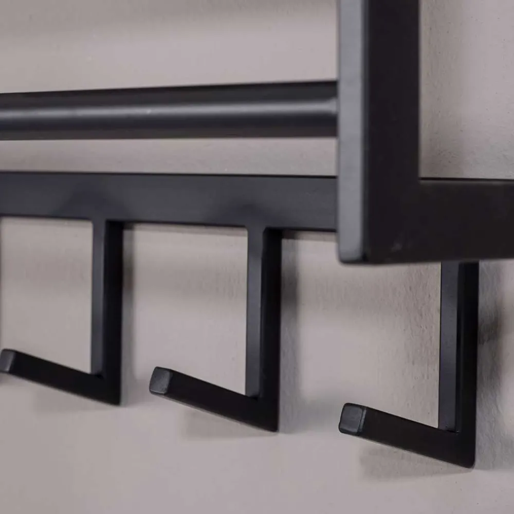 Wohnen Garderoben<70x20x20 Wandgarderobe in Schwarz aus Metall - Catinalo