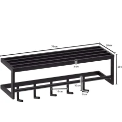 Wohnen Garderoben<70x20x20 Wandgarderobe in Schwarz aus Metall - Catinalo