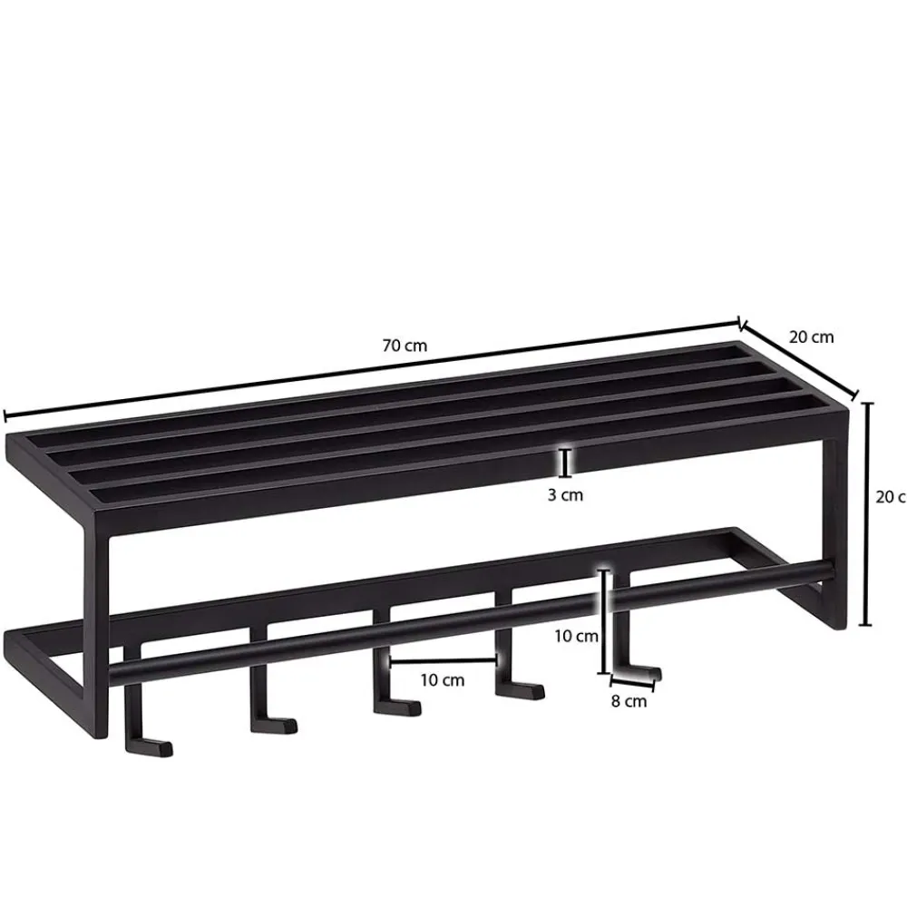 Wohnen Garderoben<70x20x20 Wandgarderobe in Schwarz aus Metall - Catinalo