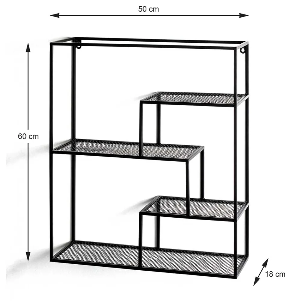 Wohnen Regale<50x60x18 Wandregal aus Metall in Schwarz - Dariano