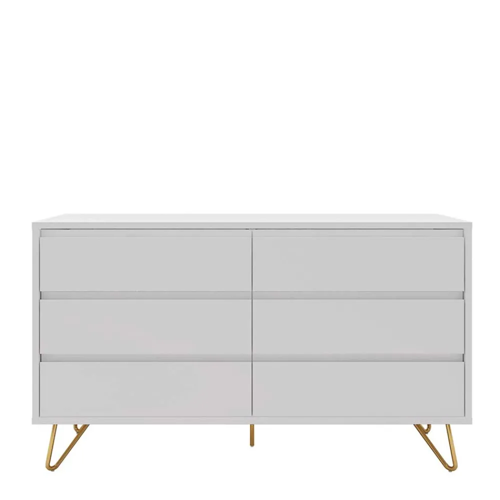 Wohnen Sideboards<120x70x40 Weiße Kommode mit Metallfüßen in Gold - Pestrov
