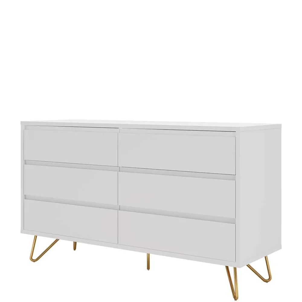 Wohnen Sideboards<120x70x40 Weiße Kommode mit Metallfüßen in Gold - Pestrov