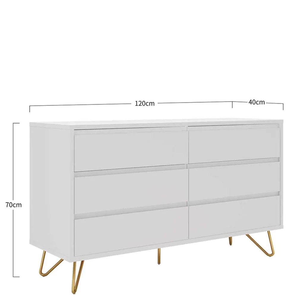 Wohnen Sideboards<120x70x40 Weiße Kommode mit Metallfüßen in Gold - Pestrov