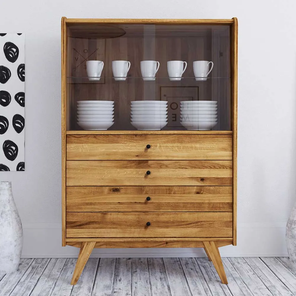 Wohnen Highboards|Vitrinen<100x154x50 Wildeiche Schrank mit zwei Glastüren - Hardus
