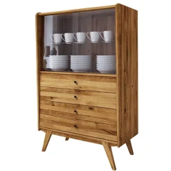 Wohnen Highboards|Vitrinen<100x154x50 Wildeiche Schrank mit zwei Glastüren - Hardus