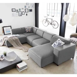 Wohnen Sofas<324x70x195 Wohnlandschaft in Hellgrau - Brianco