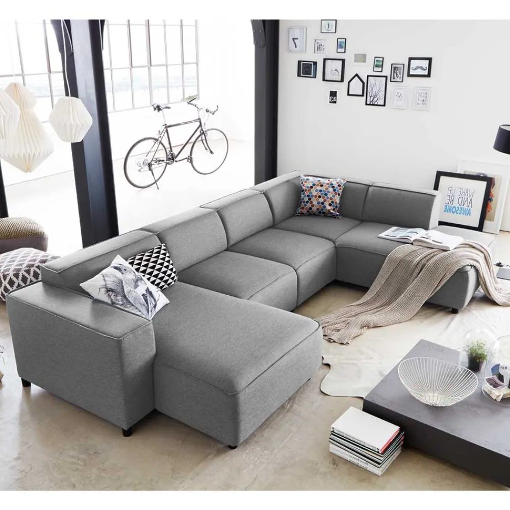 Wohnen Sofas<324x70x195 Wohnlandschaft in Hellgrau - Brianco