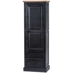 Wohnen Vitrinen<61x180x42 Wohnzimmer Schrank in Schwarz & Teak - Niovan