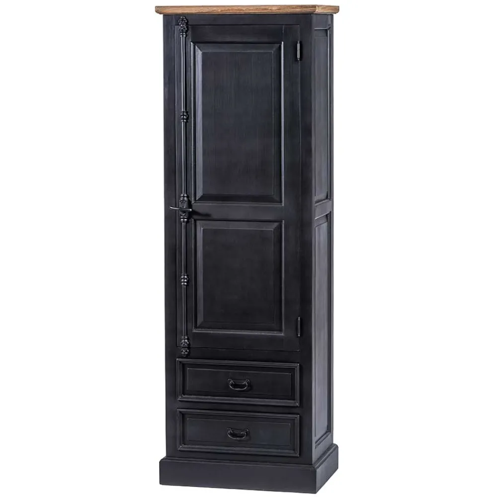Wohnen Vitrinen<61x180x42 Wohnzimmer Schrank in Schwarz & Teak - Niovan