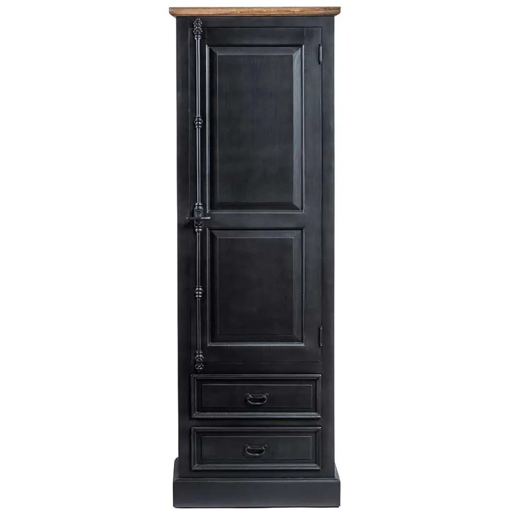 Wohnen Vitrinen<61x180x42 Wohnzimmer Schrank in Schwarz & Teak - Niovan
