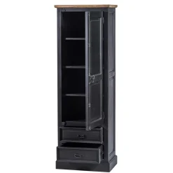 Wohnen Vitrinen<61x180x42 Wohnzimmer Schrank in Schwarz & Teak - Niovan