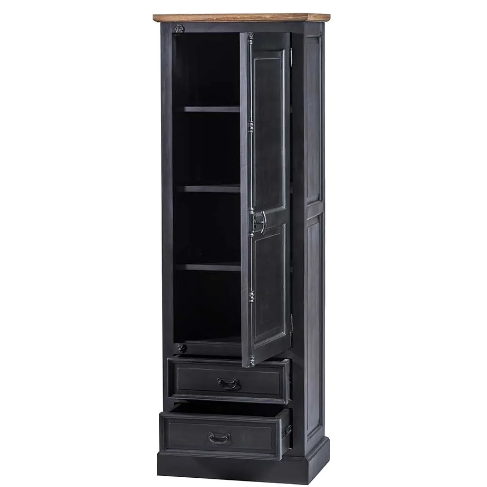 Wohnen Vitrinen<61x180x42 Wohnzimmer Schrank in Schwarz & Teak - Niovan