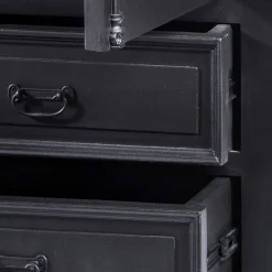 Wohnen Vitrinen<61x180x42 Wohnzimmer Schrank in Schwarz & Teak - Niovan